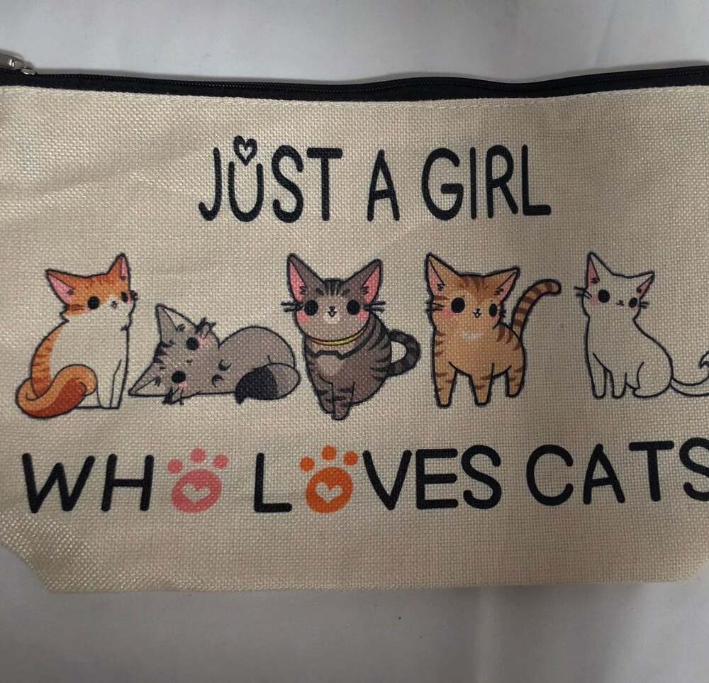 Just A Girl Who Loves Cats Canvas Cosmetic Makeup Pouch NEW